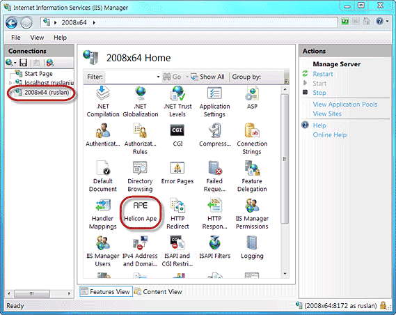 Helicon Ape Snapin in IIS Manager