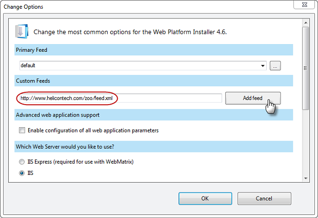 Web Platform Installer Options, add Helicon Zoo feed